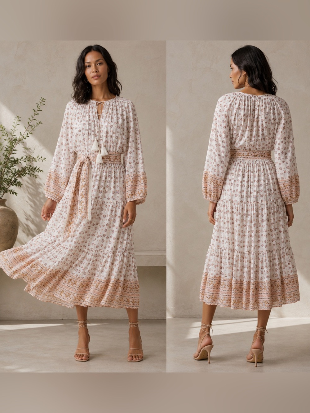Cleobella Blakely Midi Dress M Windsor Floral Block Print Organic Cotton Boho